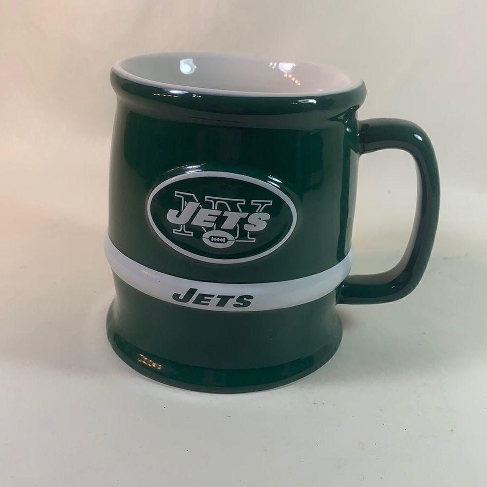 NY Jets Football Large Coffee Tea Cocoa Collector Mug 16 Ounces Green White Used